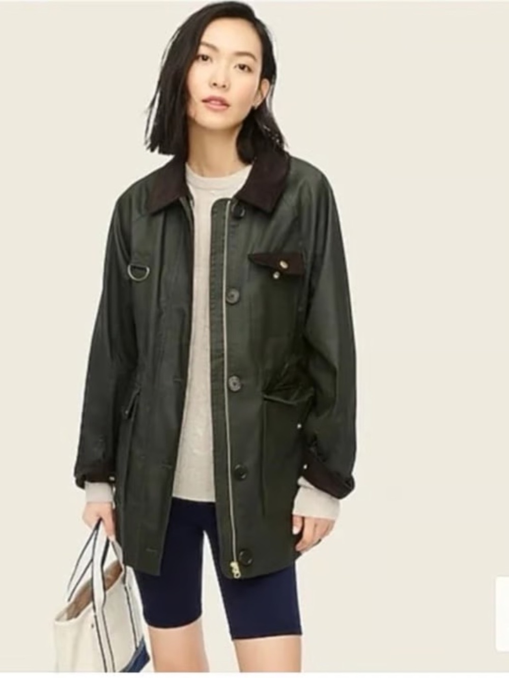 J. Crew Dark Green Utility Jacket with Brown Accents